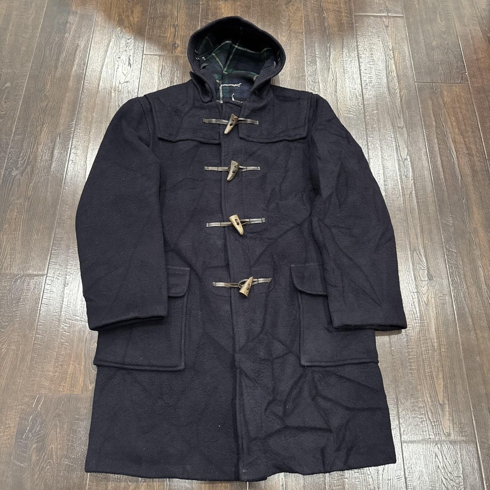 Brooks Brothers Coat Mens 40 Navy Blue Wool Duffle Hooded Toggle Flannel Lined